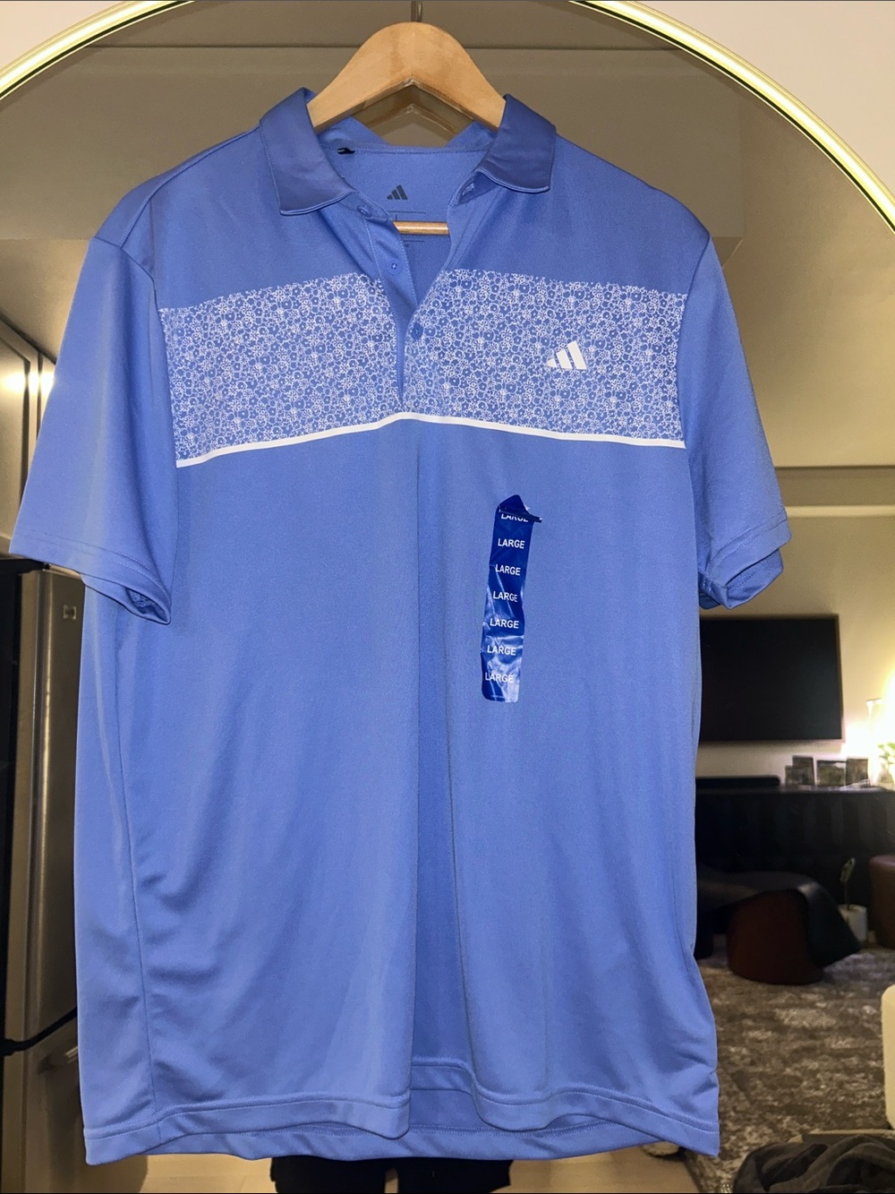 adidas Men’s Light Blue Polo with Patterned Chest Panel